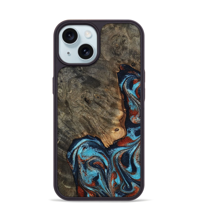 iPhone 15 Wood Phone Case - Rhoda (Teal & Gold, 798676)