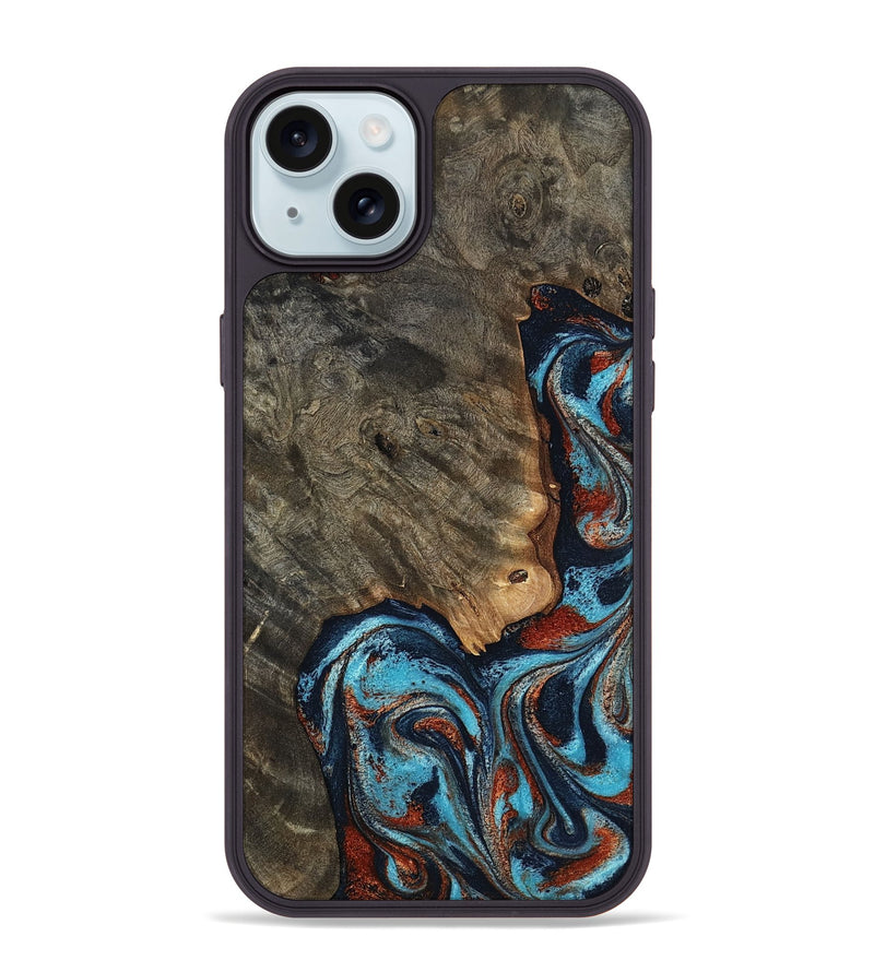 iPhone 15 Plus Wood Phone Case - Rhoda (Teal & Gold, 798676)