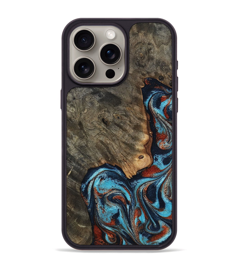 iPhone 15 Pro Max Wood Phone Case - Rhoda (Teal & Gold, 798676)