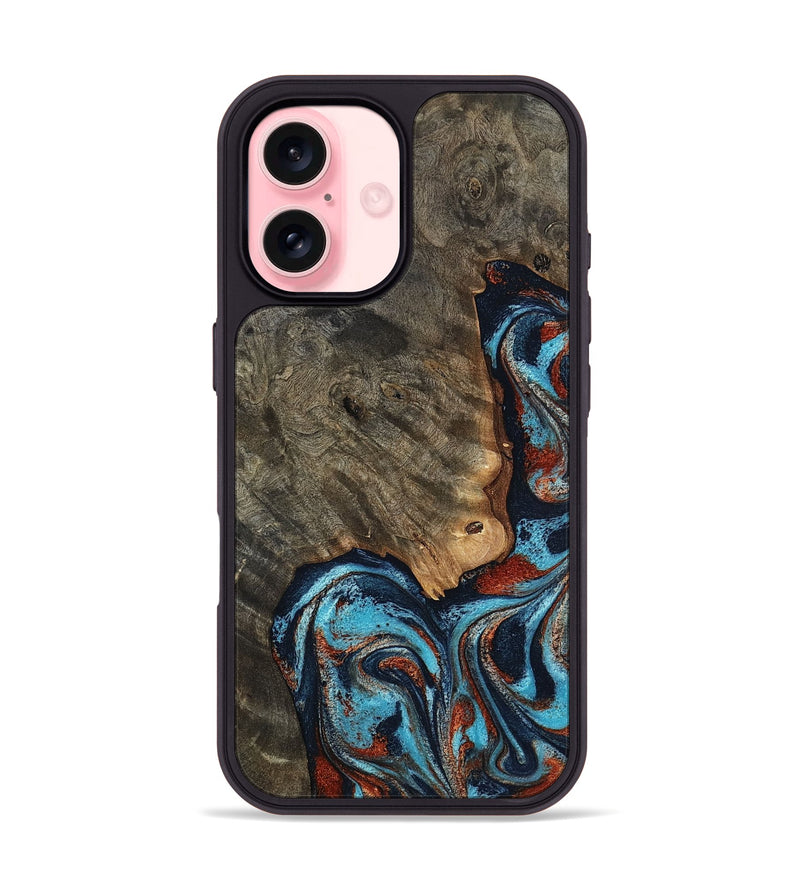 iPhone 16 Wood Phone Case - Rhoda (Teal & Gold, 798676)