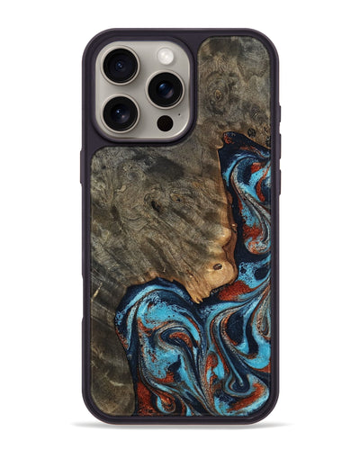 iPhone 16 Pro Max Wood Phone Case - Rhoda (Teal & Gold, 798676)