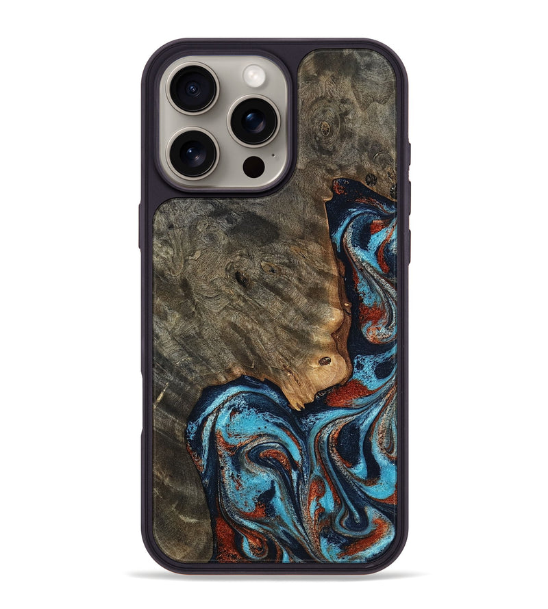 iPhone 16 Pro Max Wood Phone Case - Rhoda (Teal & Gold, 798676)