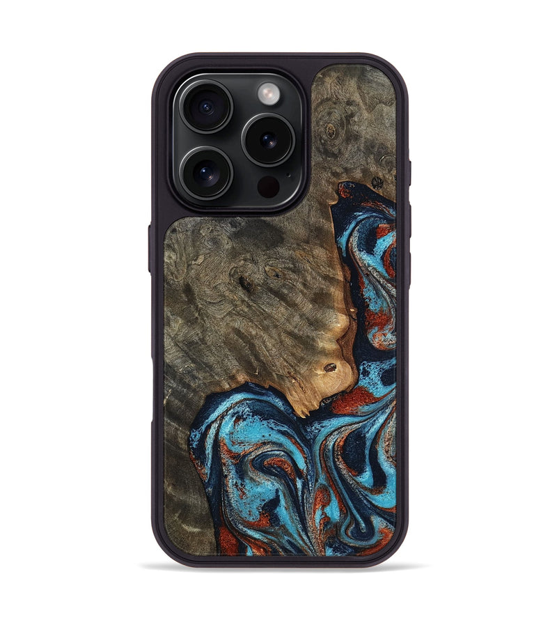 iPhone 16 Pro Wood Phone Case - Rhoda (Teal & Gold, 798676)