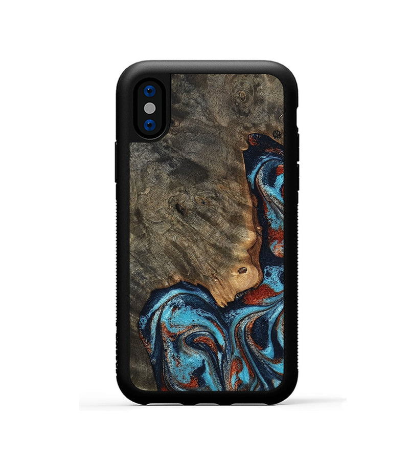 iPhone Xs Wood Phone Case - Rhoda (Teal & Gold, 798676)