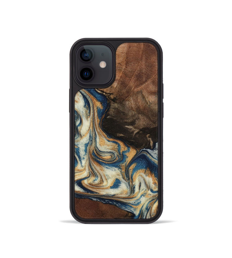 iPhone 12 mini Wood Phone Case - Adison (Teal & Gold, 798677)