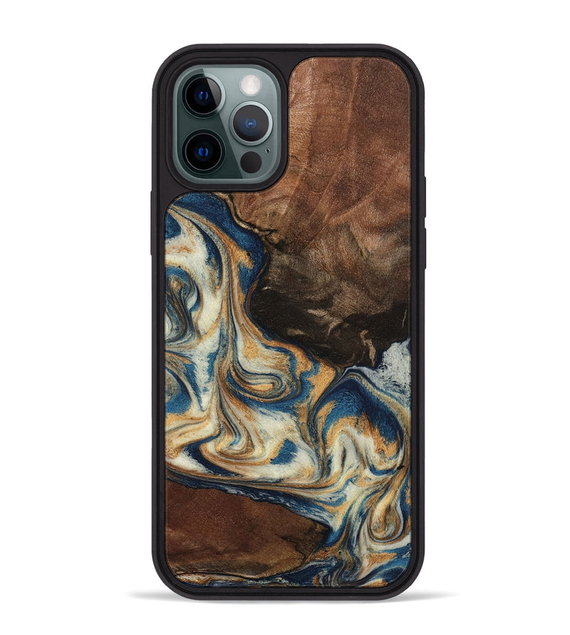 iPhone 12 Pro Max Wood Phone Case - Adison (Teal & Gold, 798677)