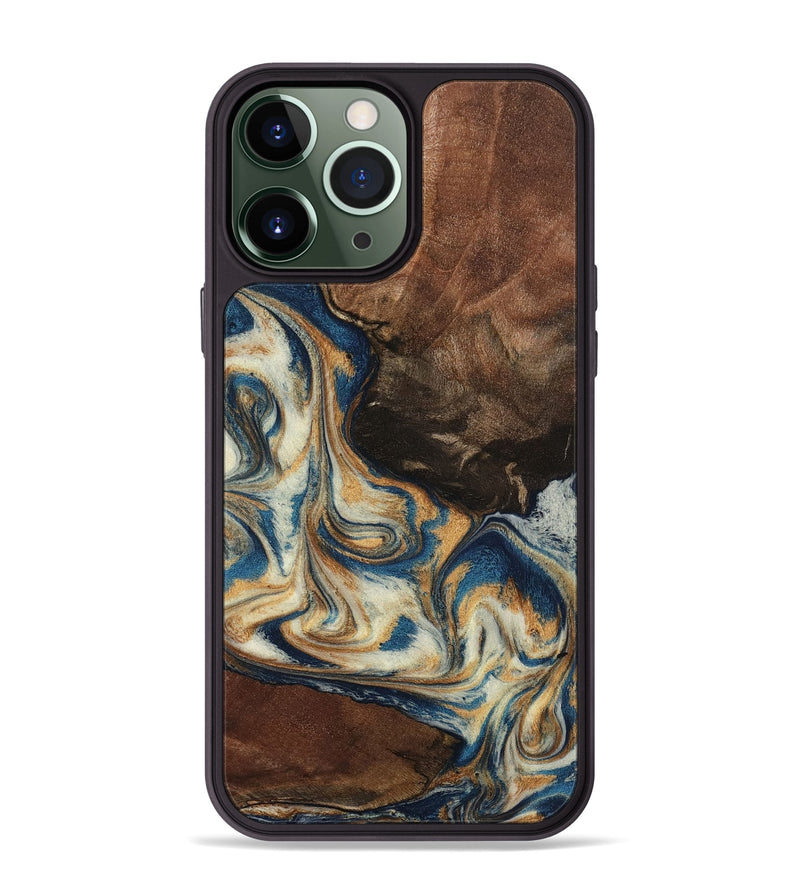 iPhone 13 Pro Max Wood Phone Case - Adison (Teal & Gold, 798677)