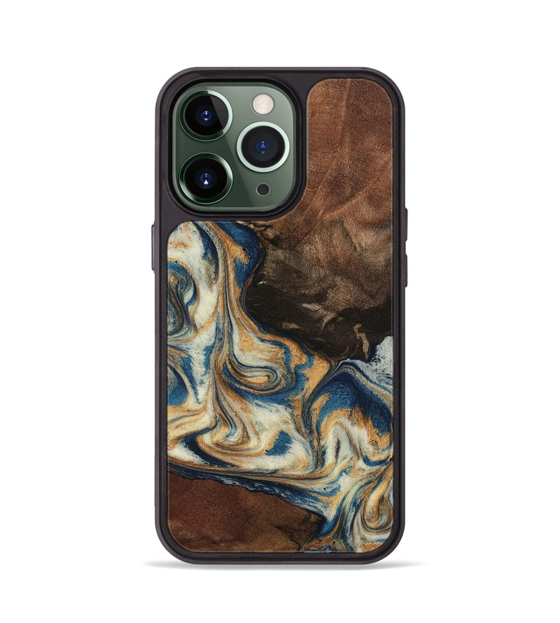 iPhone 13 Pro Wood Phone Case - Adison (Teal & Gold, 798677)