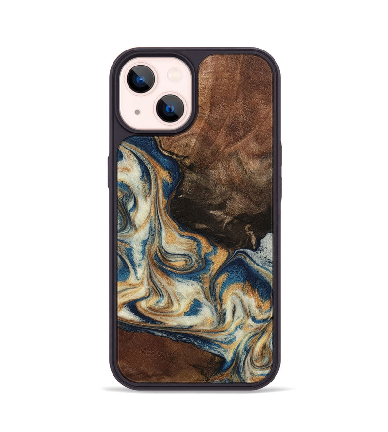 iPhone 14 Wood Phone Case - Adison (Teal & Gold, 798677)