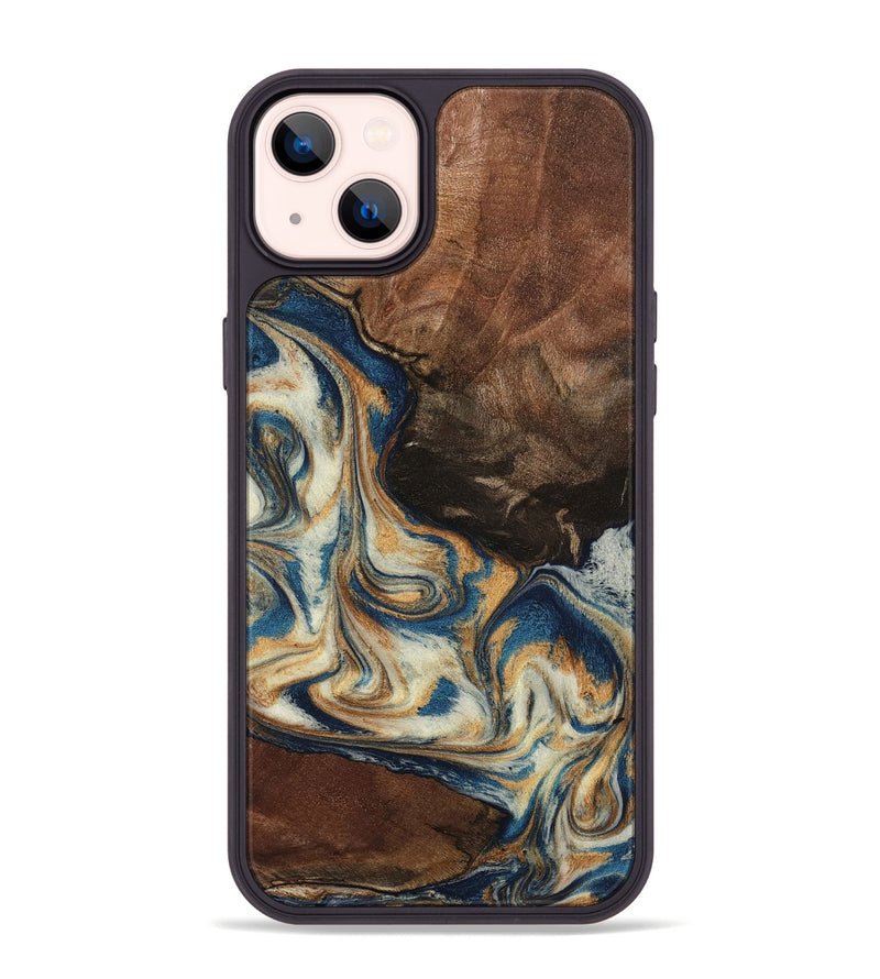 iPhone 14 Plus Wood Phone Case - Adison (Teal & Gold, 798677)