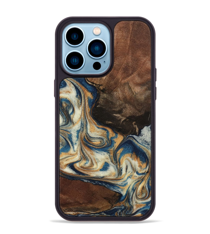 iPhone 14 Pro Max Wood Phone Case - Adison (Teal & Gold, 798677)