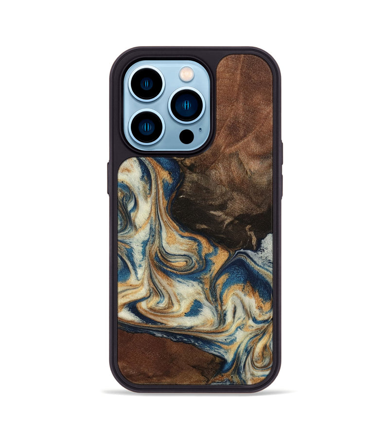 iPhone 14 Pro Wood Phone Case - Adison (Teal & Gold, 798677)
