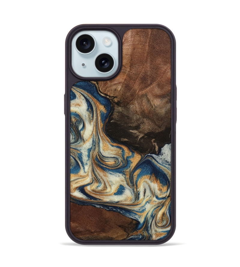 iPhone 15 Wood Phone Case - Adison (Teal & Gold, 798677)