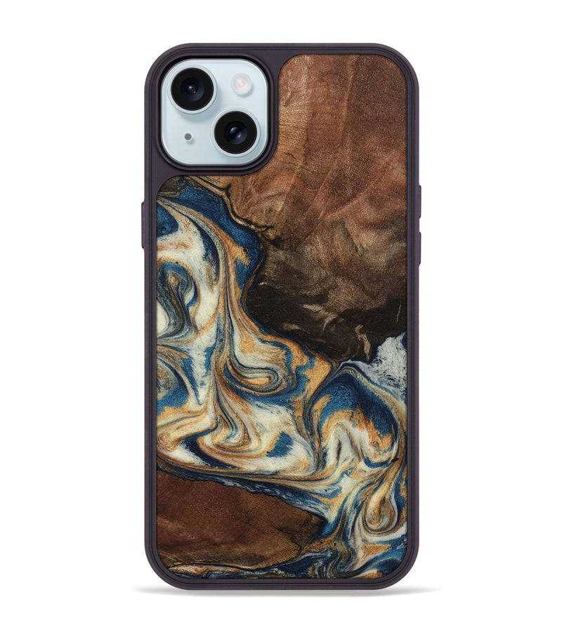 iPhone 15 Plus Wood Phone Case - Adison (Teal & Gold, 798677)