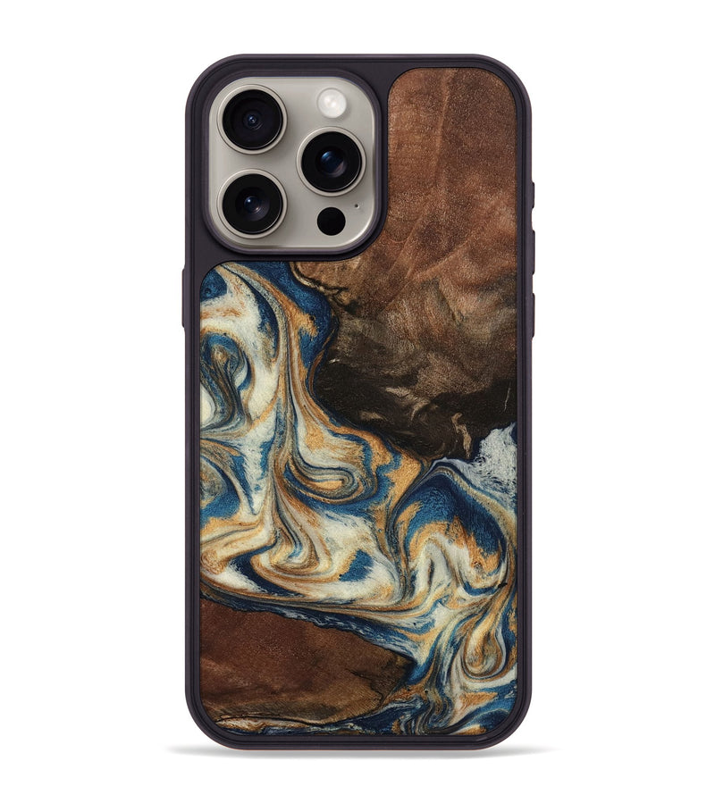 iPhone 15 Pro Max Wood Phone Case - Adison (Teal & Gold, 798677)