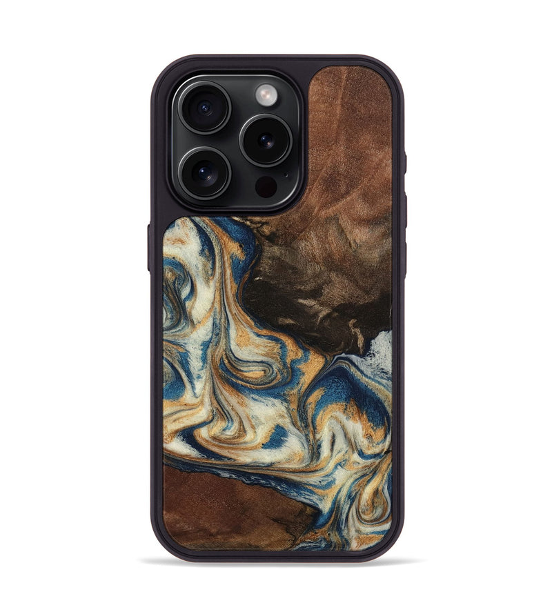 iPhone 15 Pro Wood Phone Case - Adison (Teal & Gold, 798677)