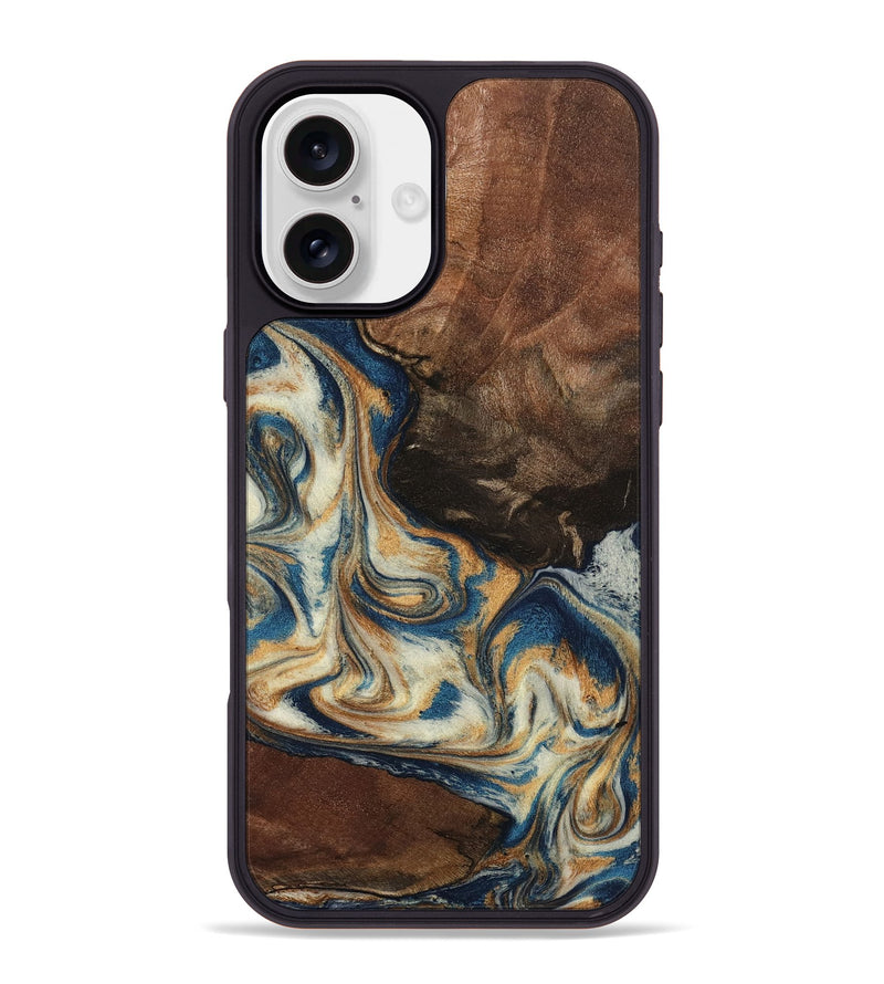 iPhone 16 Plus Wood Phone Case - Adison (Teal & Gold, 798677)