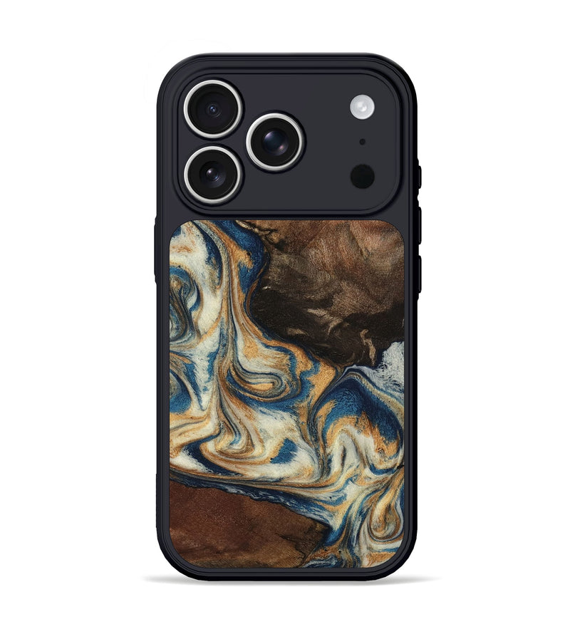 iPhone 17 Pro Wood Phone Case - Adison (Teal & Gold, 798677)