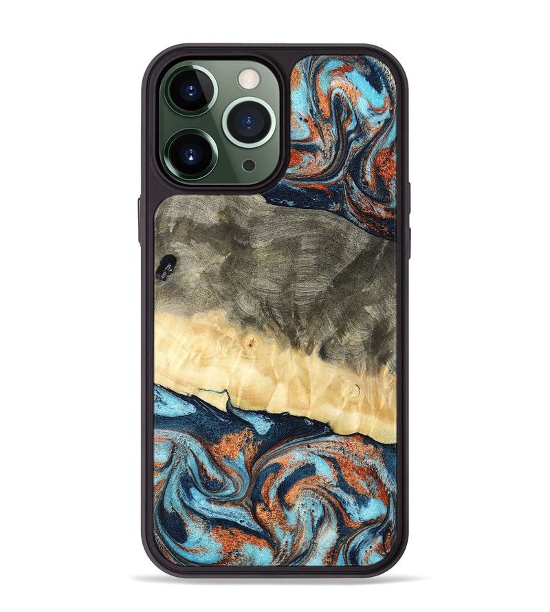iPhone 13 Pro Max Wood Phone Case - Juliet (Teal & Gold, 798678)