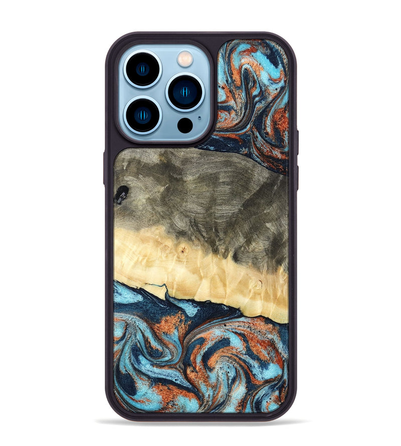 iPhone 14 Pro Max Wood Phone Case - Juliet (Teal & Gold, 798678)
