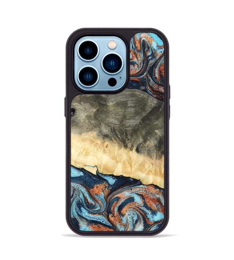 iPhone 14 Pro Wood Phone Case - Juliet (Teal & Gold, 798678)