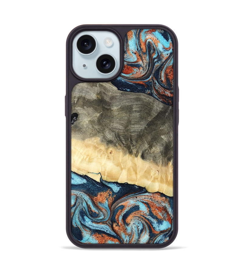 iPhone 15 Wood Phone Case - Juliet (Teal & Gold, 798678)