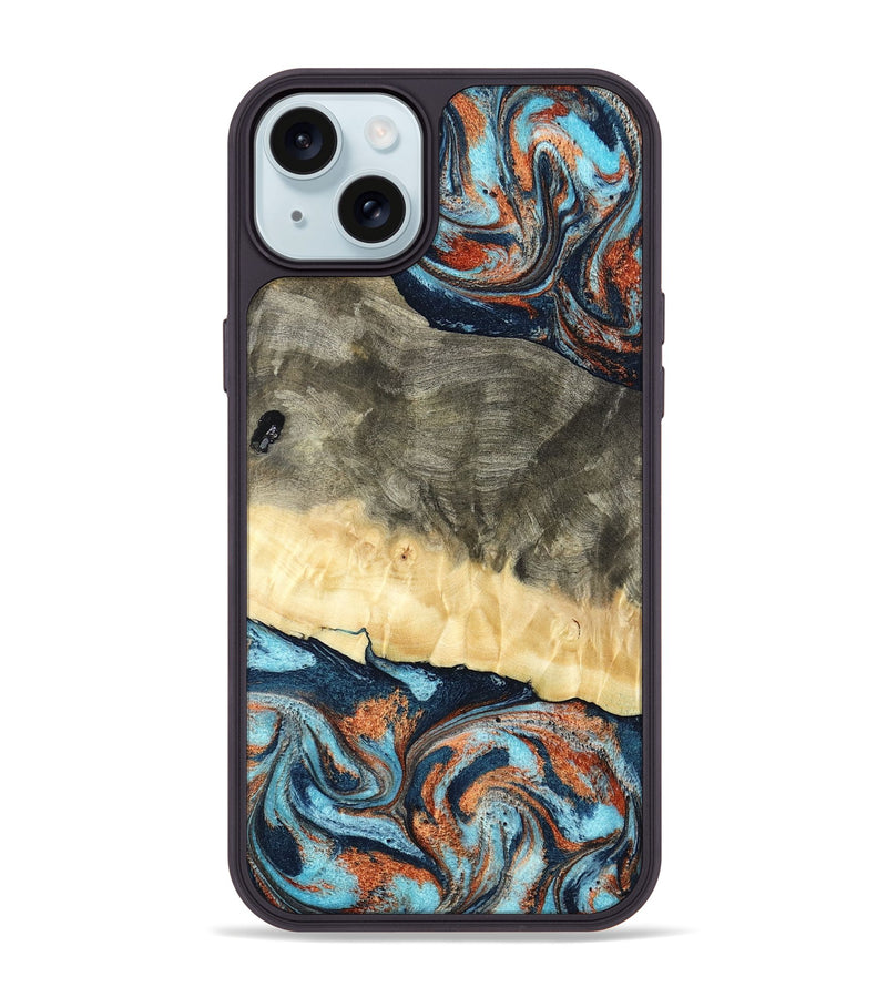 iPhone 15 Plus Wood Phone Case - Juliet (Teal & Gold, 798678)