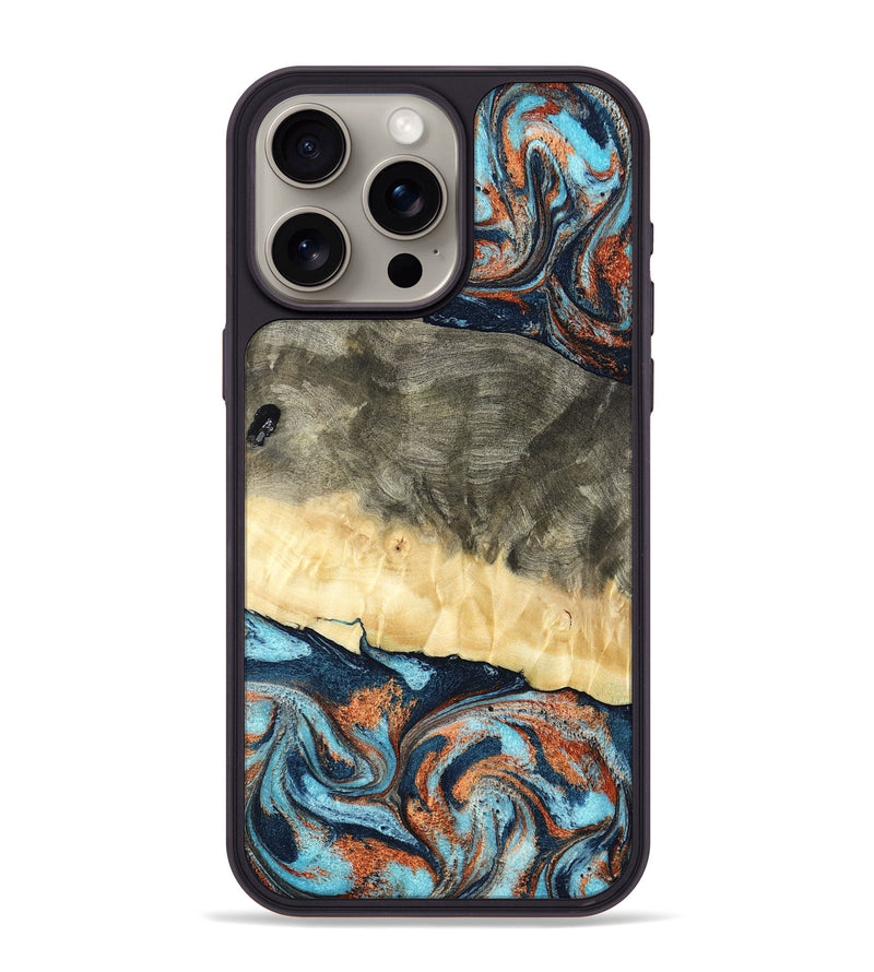 iPhone 15 Pro Max Wood Phone Case - Juliet (Teal & Gold, 798678)