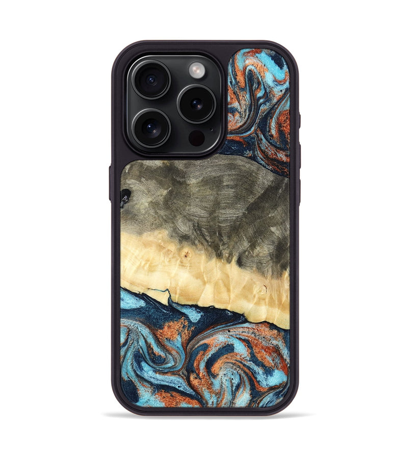 iPhone 15 Pro Wood Phone Case - Juliet (Teal & Gold, 798678)