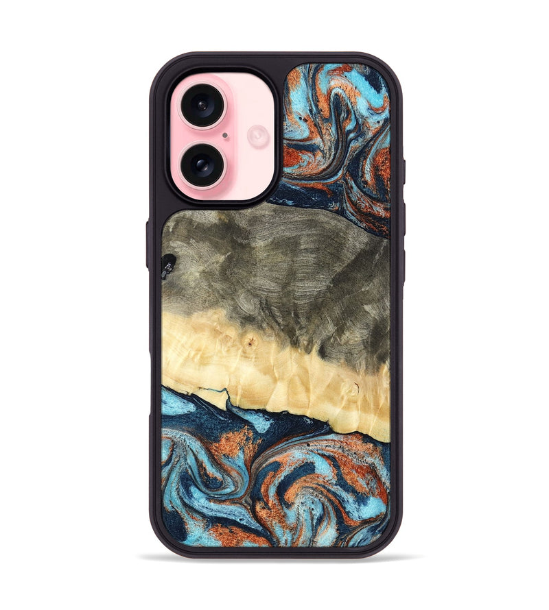 iPhone 16 Wood Phone Case - Juliet (Teal & Gold, 798678)