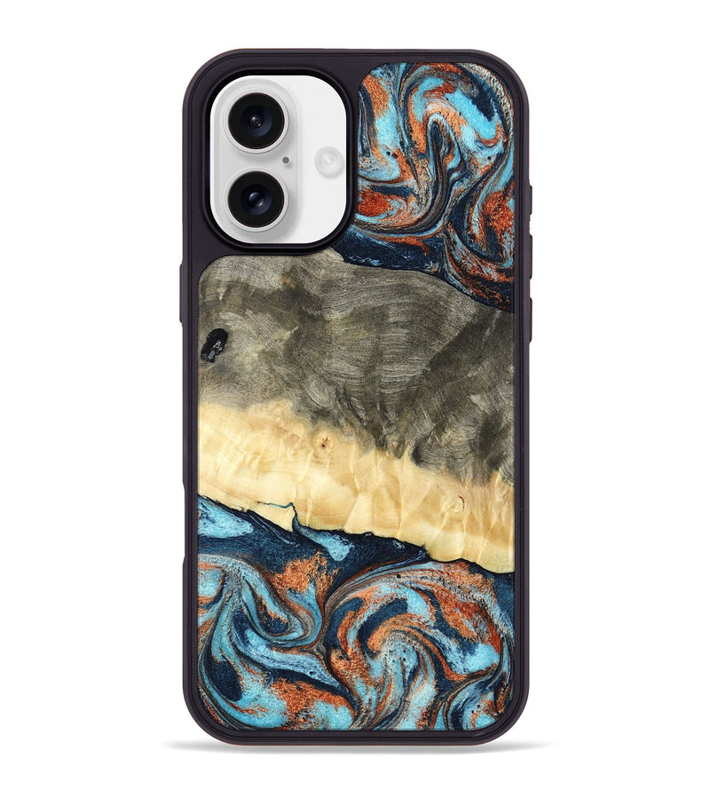 iPhone 16 Plus Wood Phone Case - Juliet (Teal & Gold, 798678)