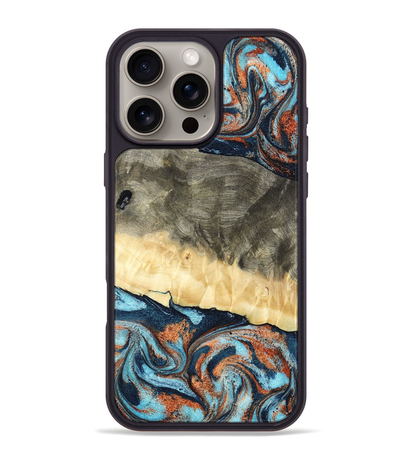 iPhone 16 Pro Max Wood Phone Case - Juliet (Teal & Gold, 798678)