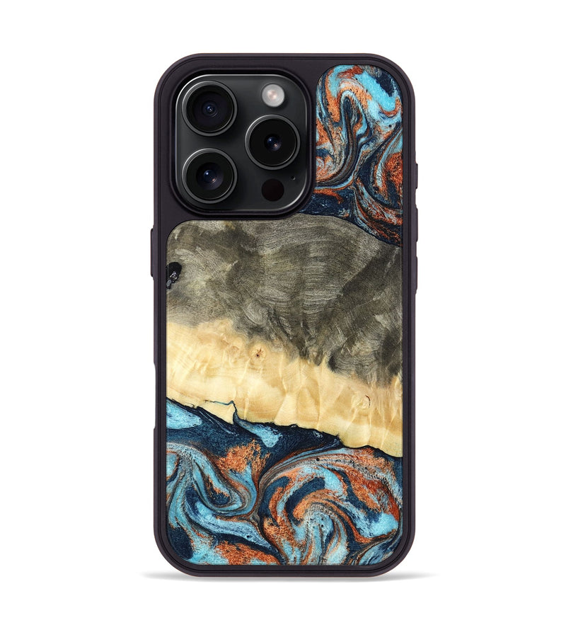 iPhone 16 Pro Wood Phone Case - Juliet (Teal & Gold, 798678)