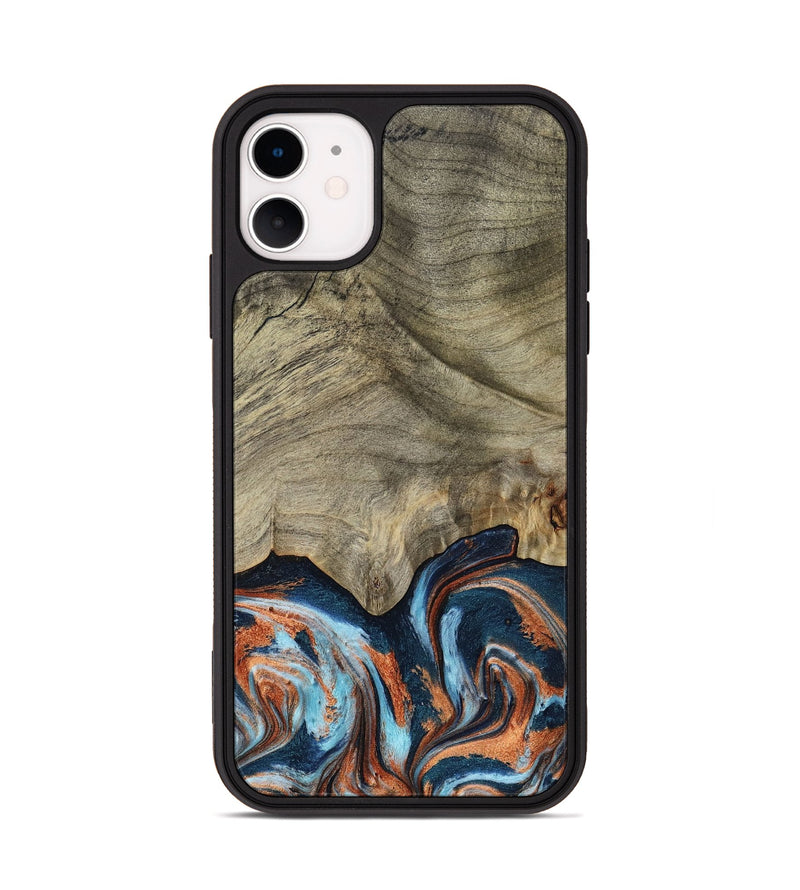 iPhone 11 Wood Phone Case - Brown (Teal & Gold, 798679)