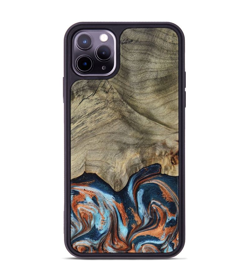 iPhone 11 Pro Max Wood Phone Case - Brown (Teal & Gold, 798679)