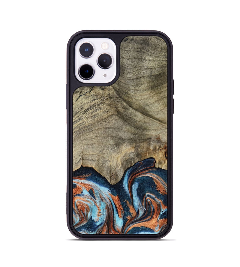 iPhone 11 Pro Wood Phone Case - Brown (Teal & Gold, 798679)