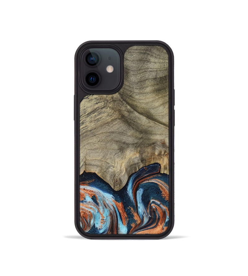 iPhone 12 mini Wood Phone Case - Brown (Teal & Gold, 798679)