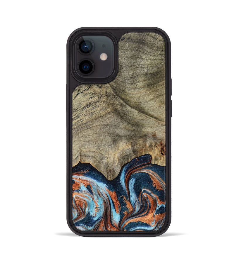 iPhone 12 Wood Phone Case - Brown (Teal & Gold, 798679)
