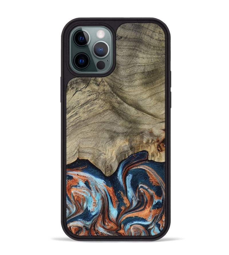 iPhone 12 Pro Max Wood Phone Case - Brown (Teal & Gold, 798679)