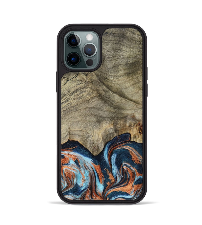 iPhone 12 Pro Wood Phone Case - Brown (Teal & Gold, 798679)