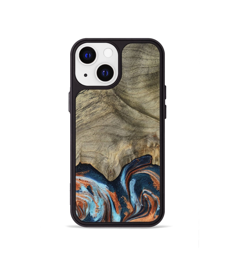 iPhone 13 mini Wood Phone Case - Brown (Teal & Gold, 798679)