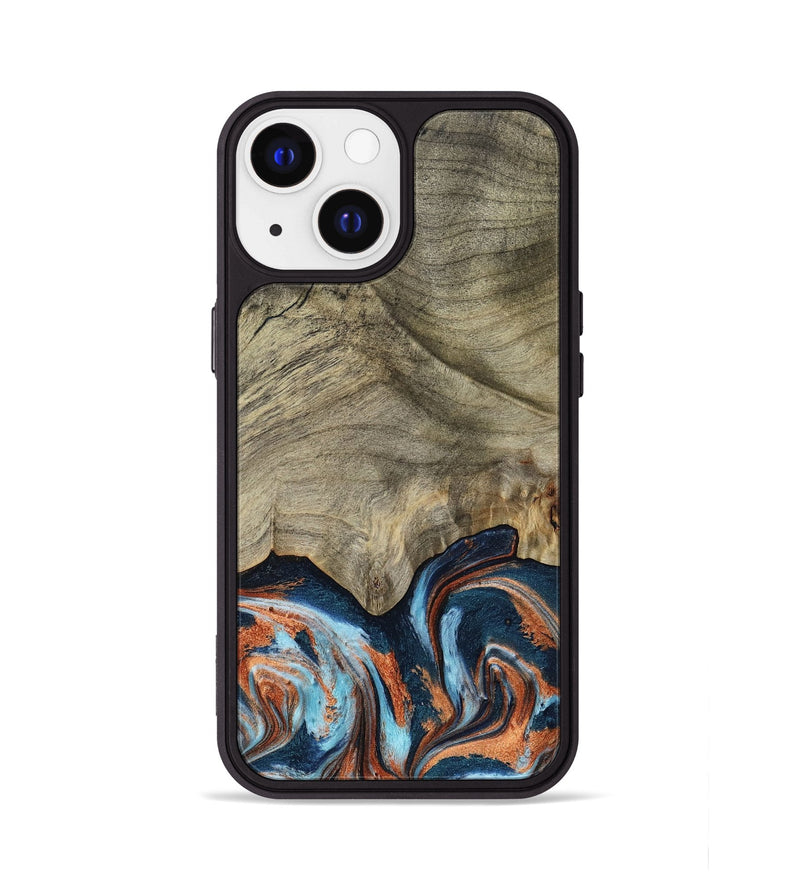 iPhone 13 Wood Phone Case - Brown (Teal & Gold, 798679)