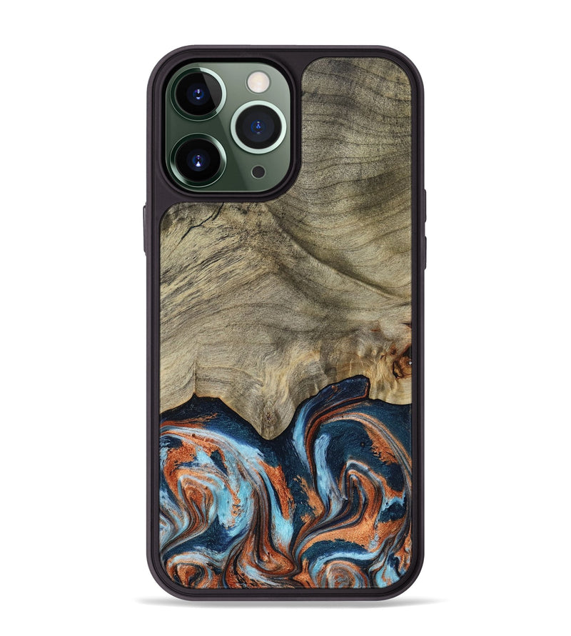 iPhone 13 Pro Max Wood Phone Case - Brown (Teal & Gold, 798679)