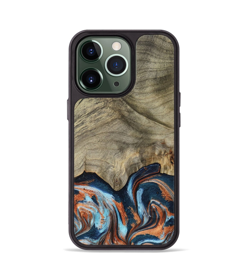 iPhone 13 Pro Wood Phone Case - Brown (Teal & Gold, 798679)