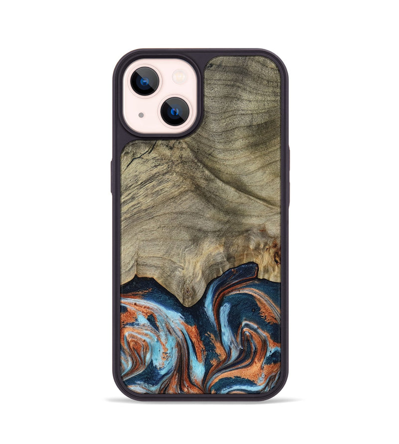 iPhone 14 Wood Phone Case - Brown (Teal & Gold, 798679)