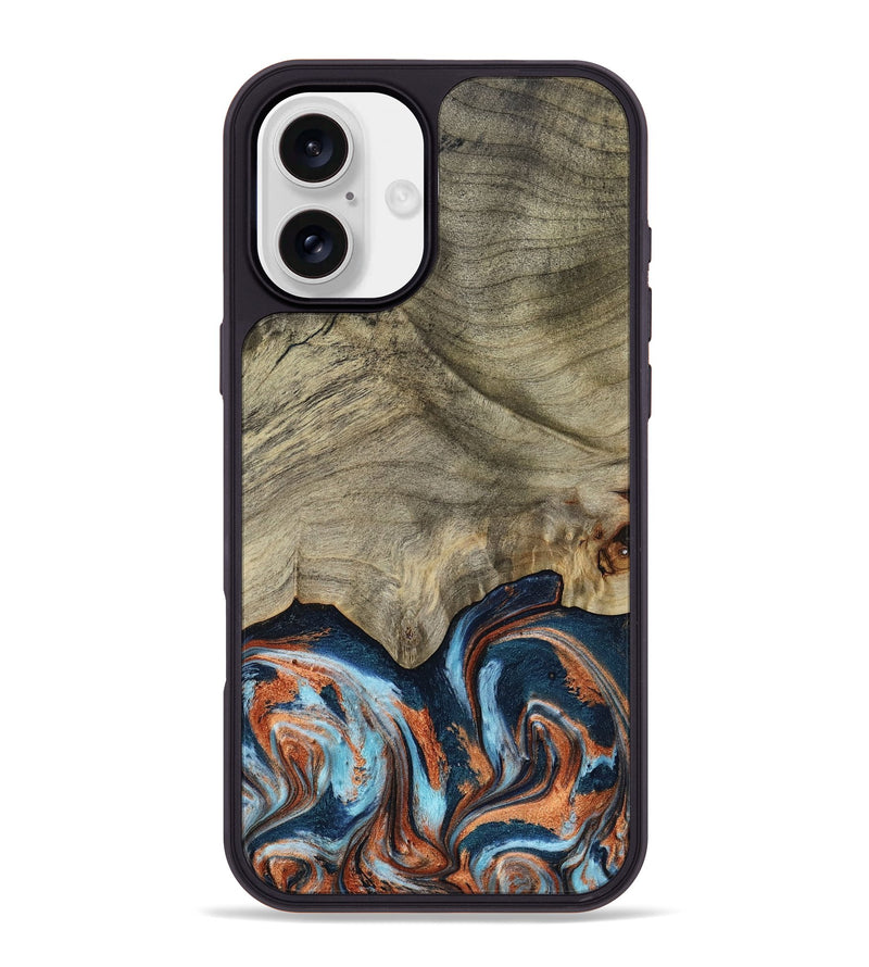 iPhone 16 Plus Wood Phone Case - Brown (Teal & Gold, 798679)