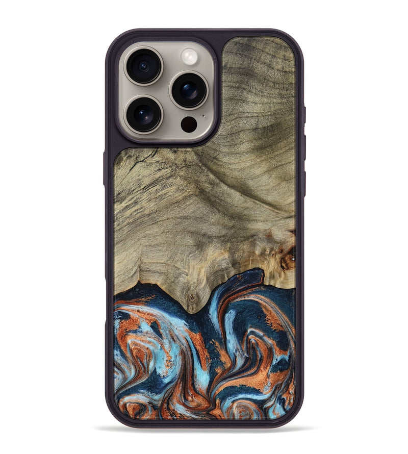iPhone 16 Pro Max Wood Phone Case - Brown (Teal & Gold, 798679)