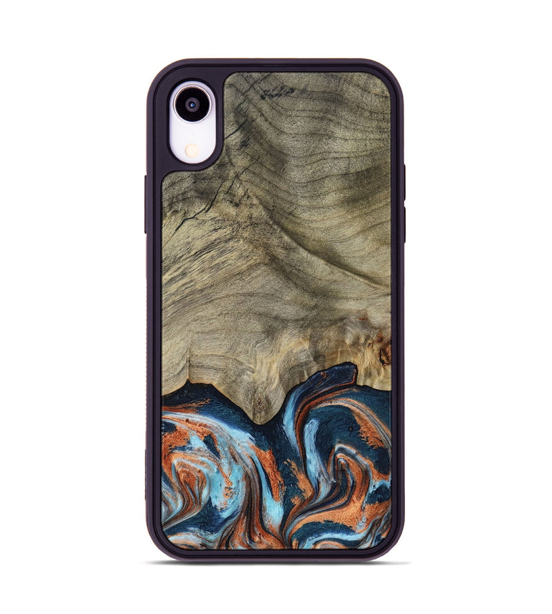 iPhone Xr Wood Phone Case - Brown (Teal & Gold, 798679)