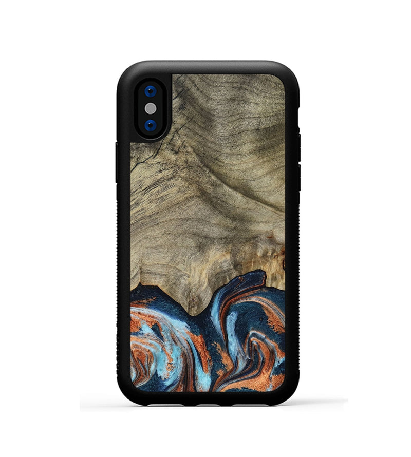 iPhone Xs Wood Phone Case - Brown (Teal & Gold, 798679)