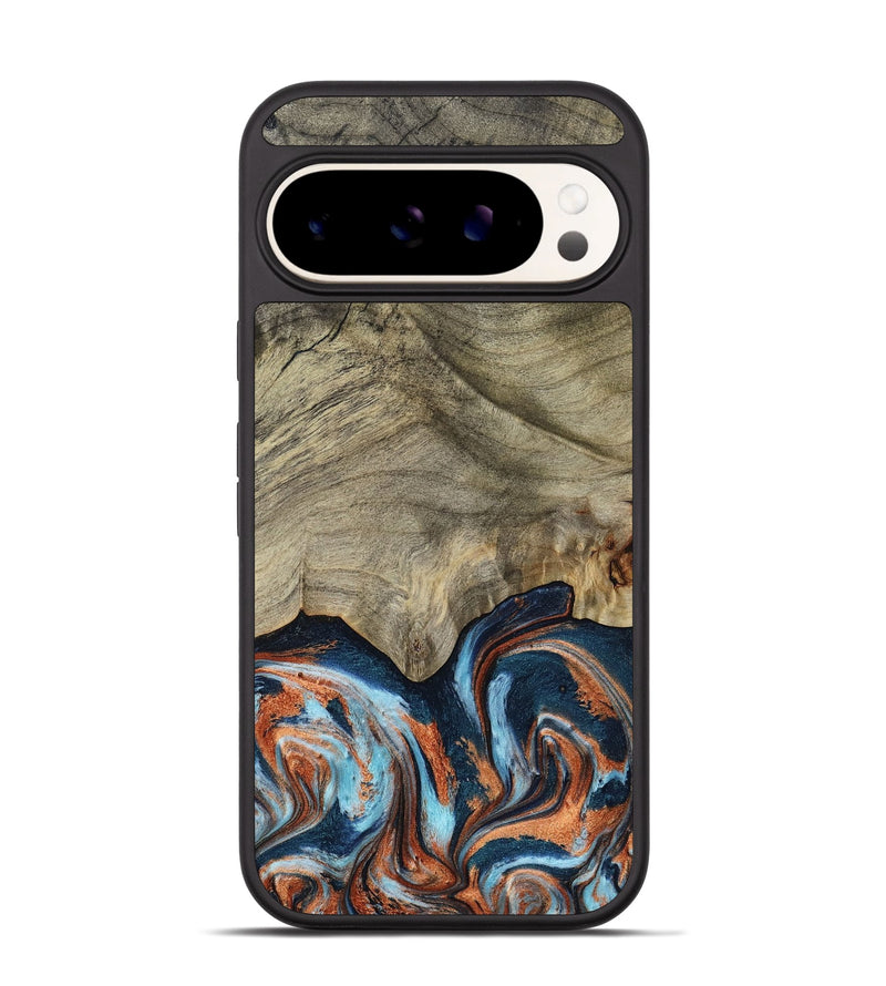 Pixel 9 Wood Phone Case - Brown (Teal & Gold, 798679)